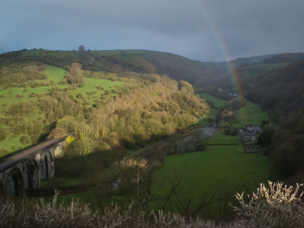 Rainbow over Monsal Dale. Peak District of Derbyshire, UK, 2012.
